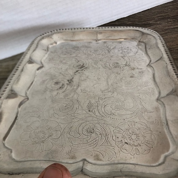 Vtg Germany Floral Etched Silver Tray - Picture 3 of 9
